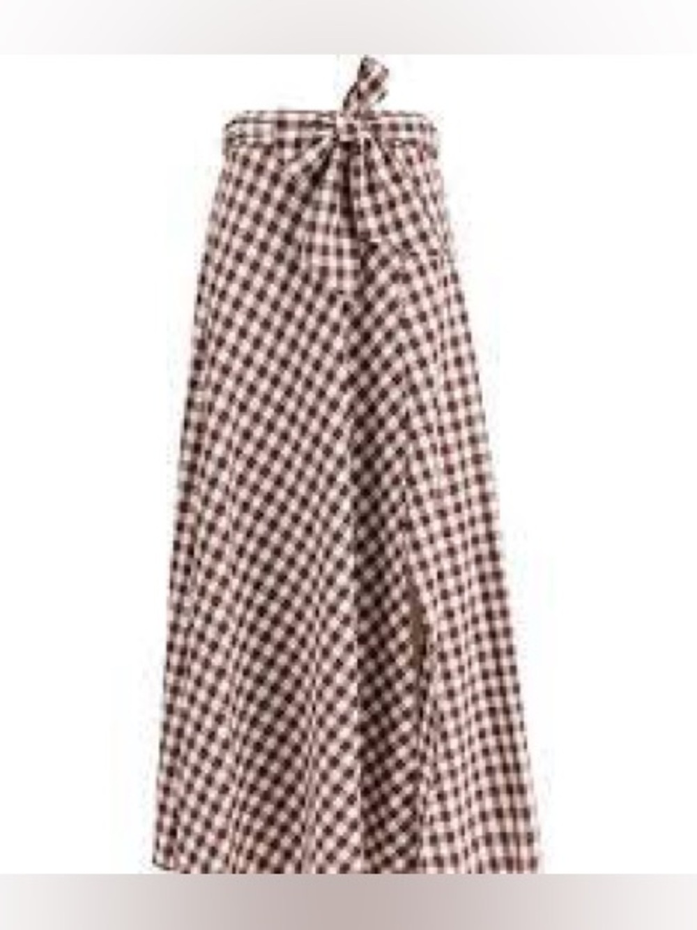 Forte_Forte Cotton Gingham Checked Tie-Waist Maxi Skirt in Maroon and Cream Sz-M - Picture 1 of 9